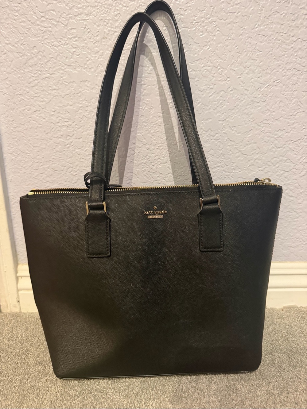 kate spade Black Saffiano Leather Zip-Top Tote